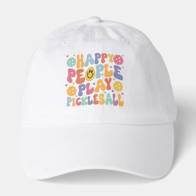 Cheerful Happy People Play Pickleball Player Hat (Front)