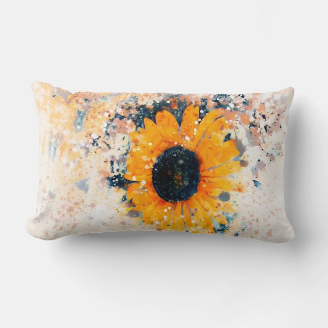 cheerful happy sunflower watercolor design lumbar pillow (Front)