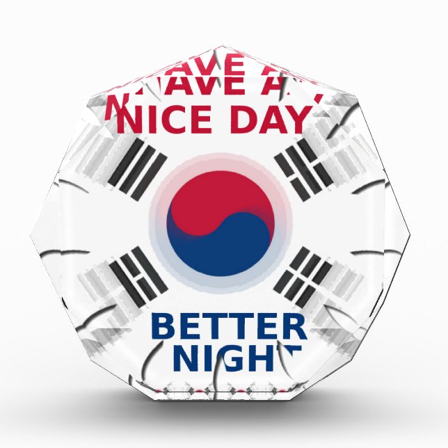 Cheerful "Have a Nice Day" Korean Flag Art design Acrylic Award (Front)