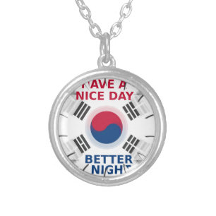 Cheerful "Have a Nice Day" Korean Flag Art Design Silver Plated Necklace
