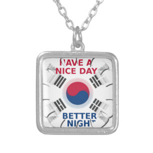 Cheerful "Have a Nice Day" Korean Flag Art Design Silver Plated Necklace