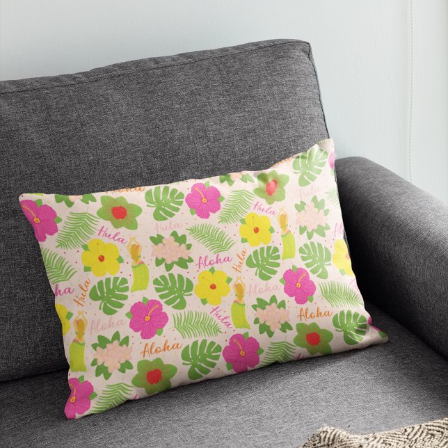 Cheerful Hawaiian Hula Dancer Accent Art Accent Pillow (Tropical Hawaiian Flower Aloha Hula Woman Accent Pillow)