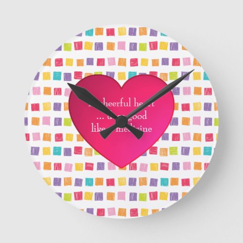 Cheerful Heart Colorful Pattern Round Clock