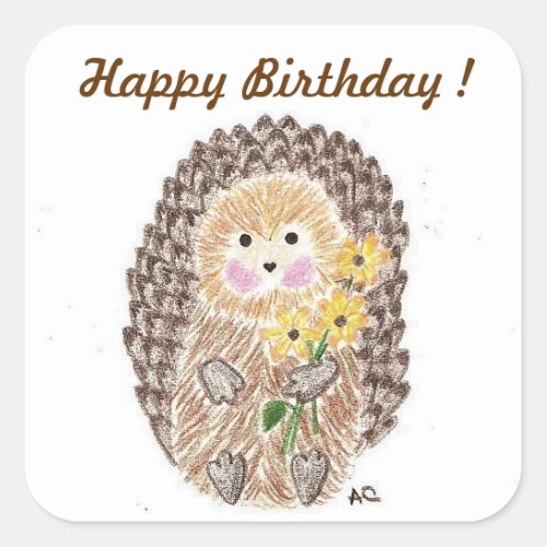 Cheerful hedgehog birthday stickers