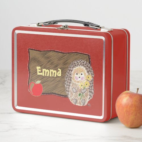 Cheerful hedgehog kid metal lunchbox