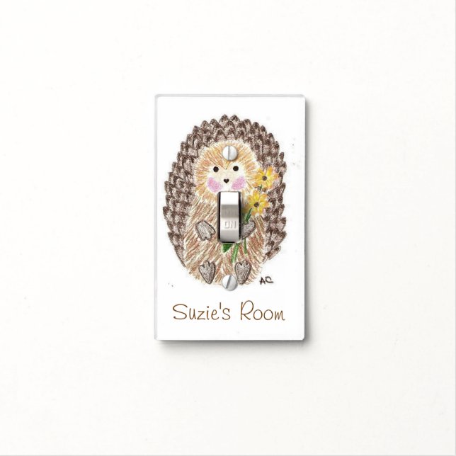 Cheerful hedgehog kid room light switch cover (In Situ)