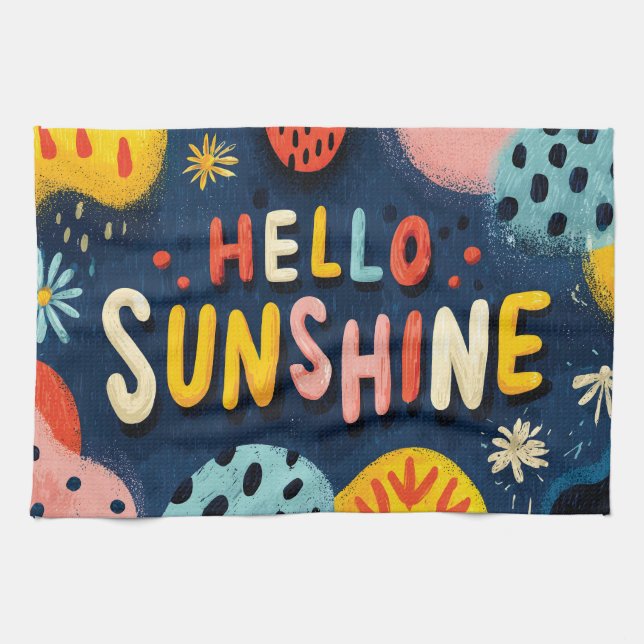 Cheerful "Hello Sunshine" Greeting  Kitchen Towel (Horizontal)