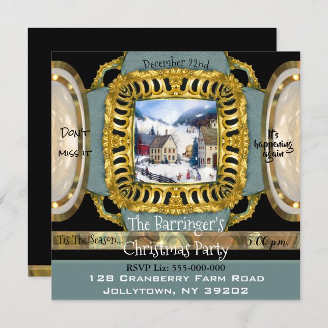 Cheerful Holiday Snow Scene  Christmas Party Invitation (Front/Back)