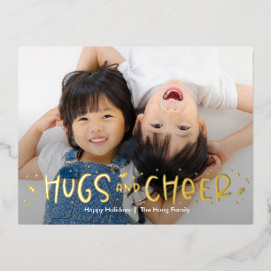 Cheerful Hug Editable Color Foil Holiday Postcard