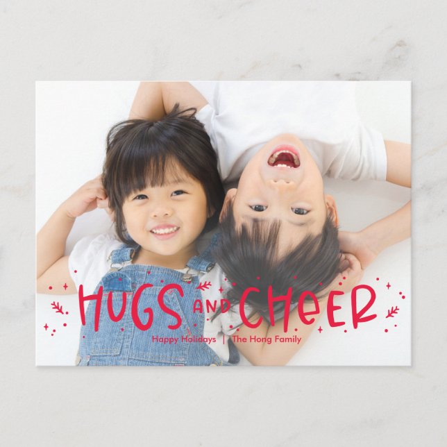 Cheerful Hug Editable Color Photo Holiday Postcard (Front)