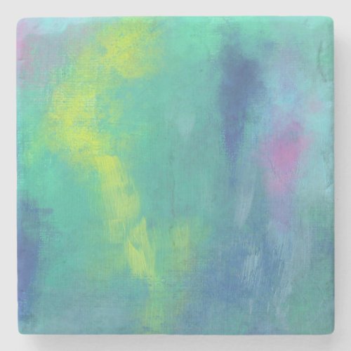 Cheerful Impressionist Abstract in Green and Blue Stone Coaster