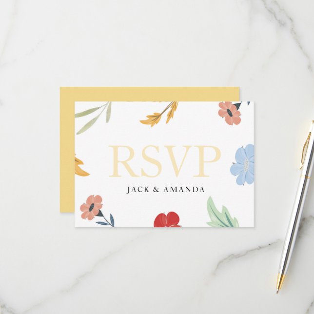 Cheerful Joyful Colorful Floral RSVP Response Card (Front/Back In Situ)