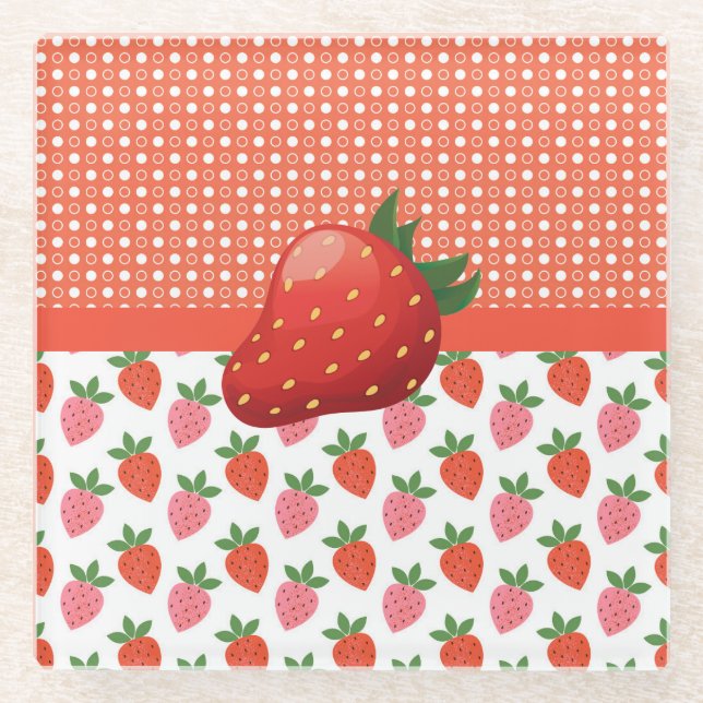 Cheerful Juicy Strawberry   Glass Coaster (Front)