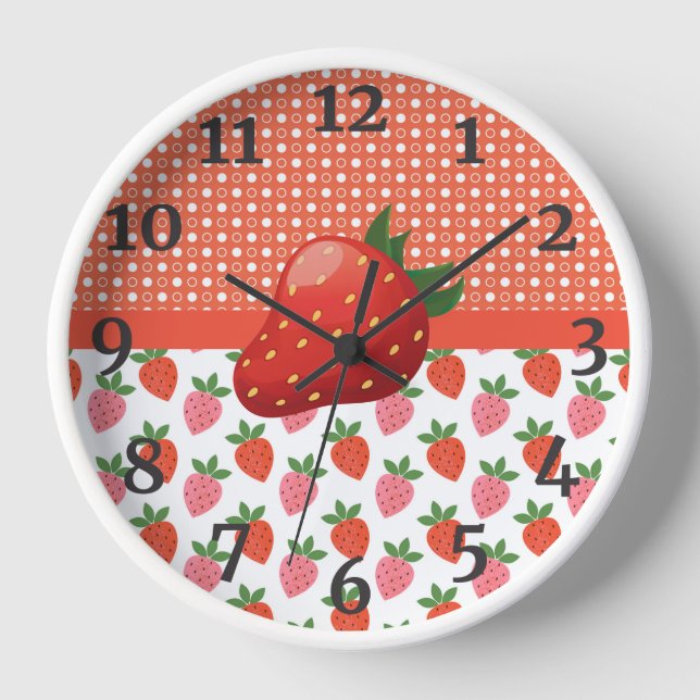 Cheerful Juicy Strawberry Kitchen Clock (Front)