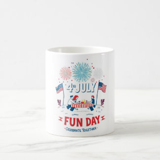 Cheerful July 4th Mug – Cartoon Picnic & Fireworks