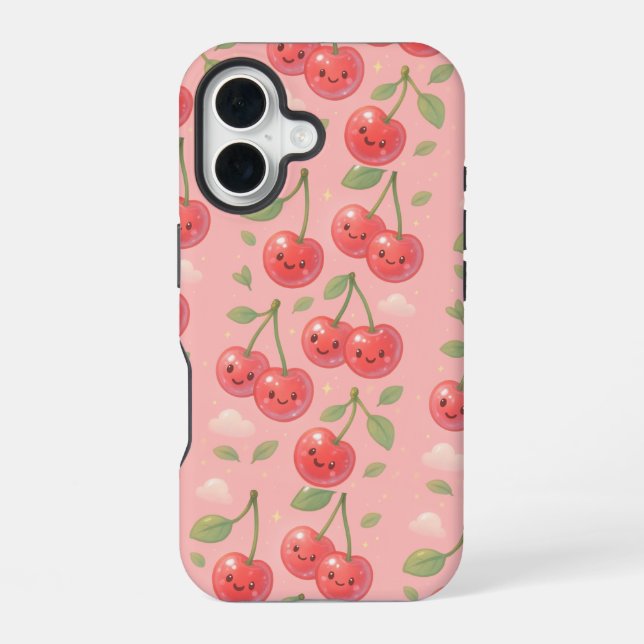 Cheerful Kawaii Cherry Pattern Illustration iPhone Case (Back)