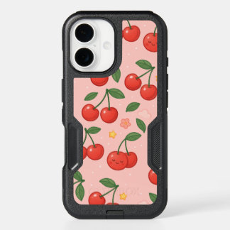 Cheerful Kawaii Cherry Pattern Illustration iPhone 16 Case