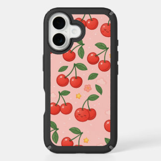 Cheerful Kawaii Cherry Pattern Illustration iPhone 16 Case