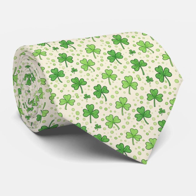 Cheerful Kelly Green Whimsical Scattered Four-Leaf Neck Tie (Rolled)