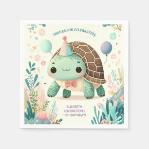 Cheerful Kids Cute Tortoise Birthday Party Napkins