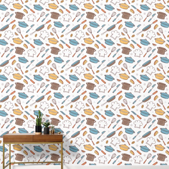 Cheerful Kitchen Doodle  Wallpaper (Hallway)
