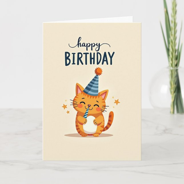 Cheerful Kitty Birthday Card (Front)