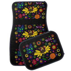 Cheerful Ladybugs and Flowers Art Car Mat