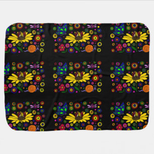 Cheerful Ladybugs and Flowers Art Stroller Blanket