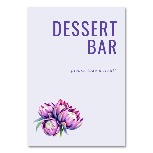 Cheerful Lavender Floral Dessert Sign Table Number (Front)