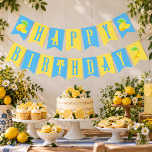 Cheerful Lemon Happy Birthday Yellow and Blue Bunting Flags