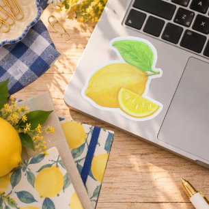 Cheerful Lemon Leaf and Wedge Citrus Illustration Sticker