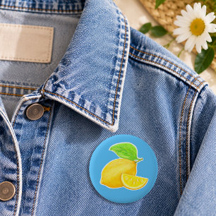 Cheerful Lemon Yellow and Blue Citrus Button