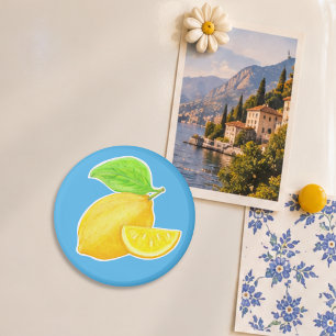 Cheerful Lemon Yellow and Blue Citrus Magnet