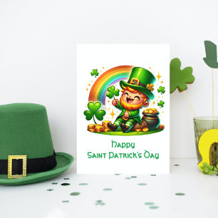 Cheerful Leprechaun: Saint Patrick's Day Festive Holiday Postcard