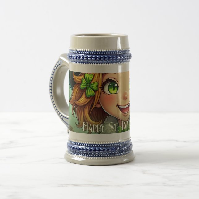 Cheerful Leprechaun - St. Patrick's Day Lucky Char Beer Stein (Front Left)