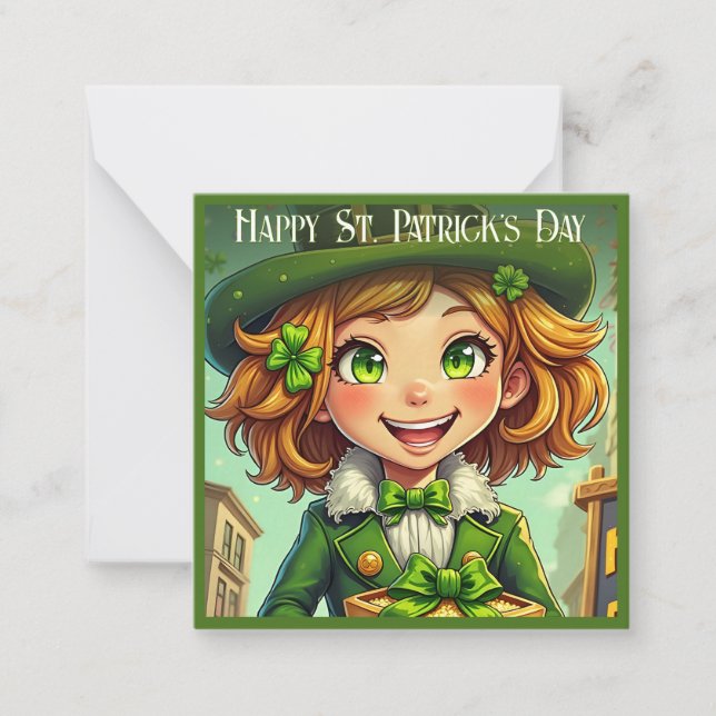 Cheerful Leprechaun - St. Patrick's Day Lucky Char Note Card (Front)