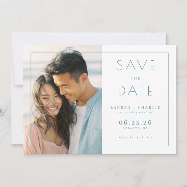 Cheerful Light Blue Minimalist Photo Save The Date (Front)