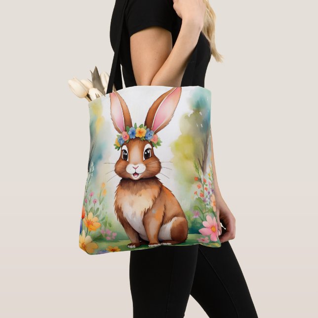 Cheerful little brown bunny 1, Easter Tote Bag (Close Up)