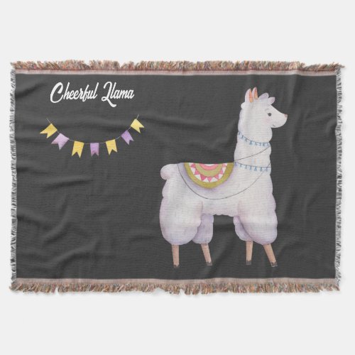 Cheerful Llama    Throw Blanket