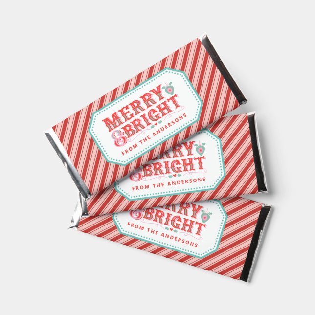 Cheerful Merry & Bright Holiday Hershey Bar Favors (Front)