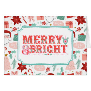Cheerful Merry & Bright   Pink and Red Holiday Cards