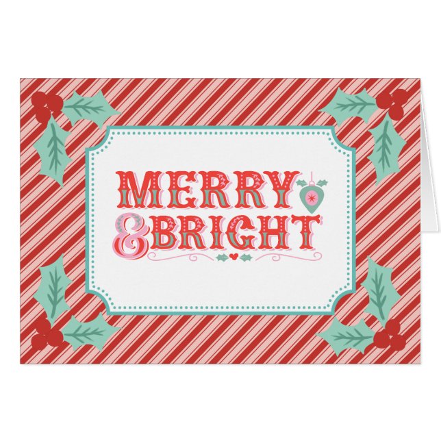 Cheerful Merry & Bright | Retro Pink and Red  (Front Horizontal)