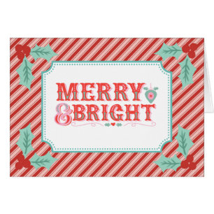 Cheerful Merry & Bright   Retro Pink and Red  Cards