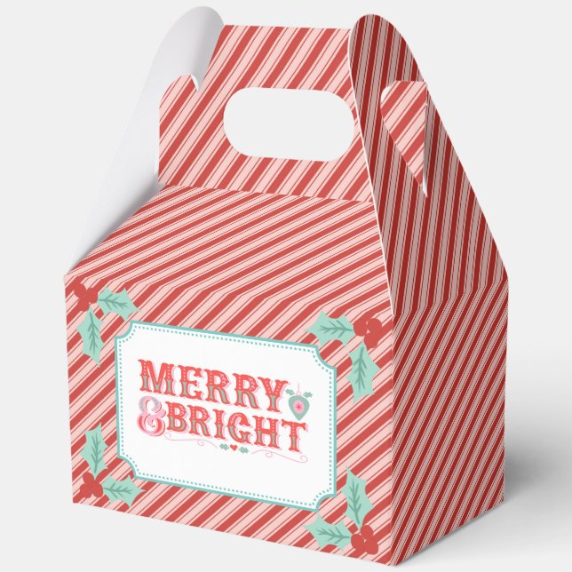 Cheerful Merry & Bright | Retro Pink and Red  Favor Boxes (Front)
