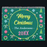 Cheerful merry Christmas Calendar<br><div class="desc">A Christmas calendar design with Christmas tree, ball, candy cane, snowflake, wreath, garland, and sock decoration ornament elements. This Christmas celebration calendar is very easy to personalize. You can change the text and images as you wish. Also suitable as a gift, souvenir, or for your own use. Express your Christmas...</div>