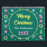 Cheerful merry Christmas Calendar<br><div class="desc">A Christmas calendar design with Christmas tree, ball, candy cane, snowflake, wreath, garland, and sock decoration ornament elements. This Christmas celebration calendar is very easy to personalize. You can change the text and images as you wish. Also suitable as a gift, souvenir, or for your own use. Express your Christmas...</div>