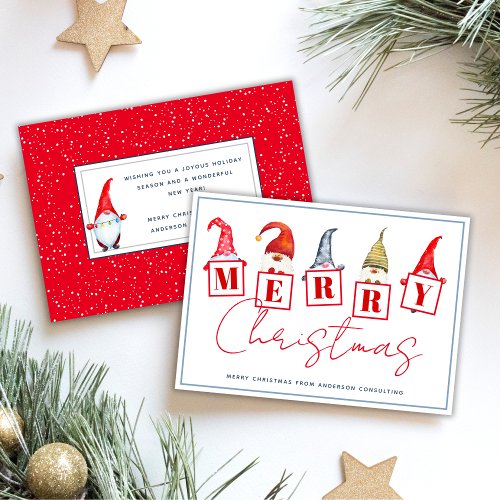 Cheerful Merry Christmas Gnomes Red Business  Holiday Card