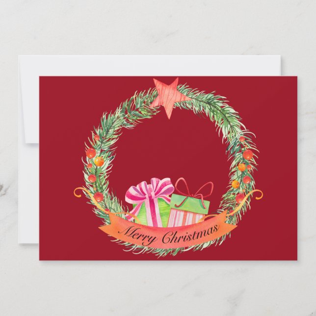 Cheerful Merry Christmas Holiday Wreath Photo (Front)