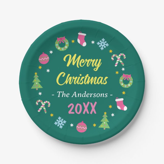 Cheerful merry Christmas Paper Plates (Front)