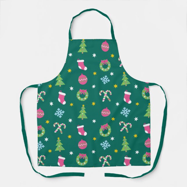 Cheerful merry Christmas pattern Apron (Front)
